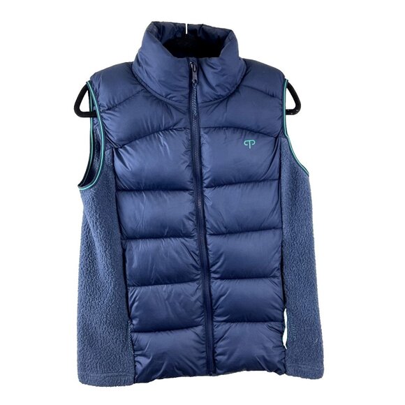 Peppermint Cycling Dark Blue & Green Puffer Down & Fleece Vest Women's Size L - Picture 1 of 13